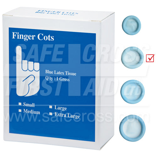 Finger Cots, Blue, Latex, Powder-Free, M. 100