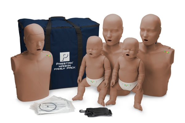 Prestan Pro Family Pack 2 Adult, 2 Infant 1 Child Manikin w/CPR Feedback, Dark Skin